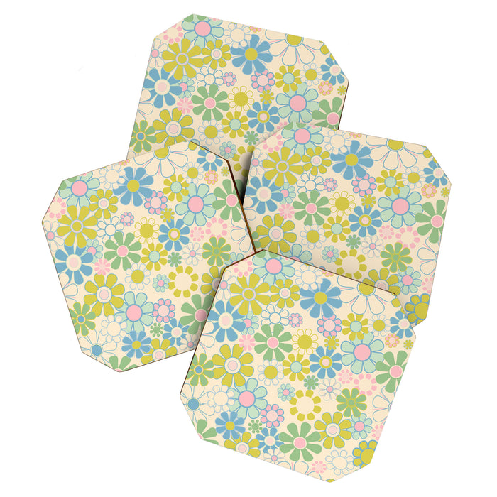 Retro Garden 60s 70s Pastel Floral Pattern on Cream Coaster Gallery Image 1