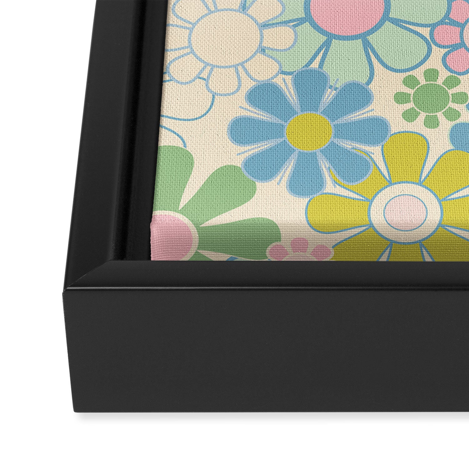 Retro Garden 60s 70s Pastel Floral Pattern on Cream Framed Canvas Print Gallery Image 3