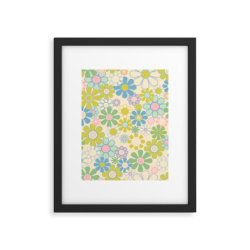 Retro Garden 60s 70s Pastel Floral Pattern on Cream Framed Art Print Gallery Image 6