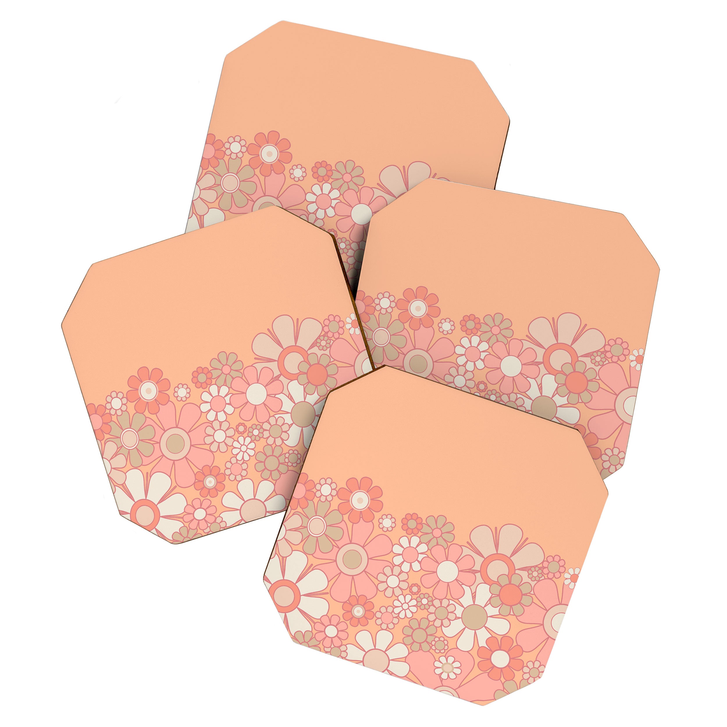 Retro Garden Flower Cuff 60s 70s Pastel Peach Pink Floral Pattern Coaster Gallery Image 1
