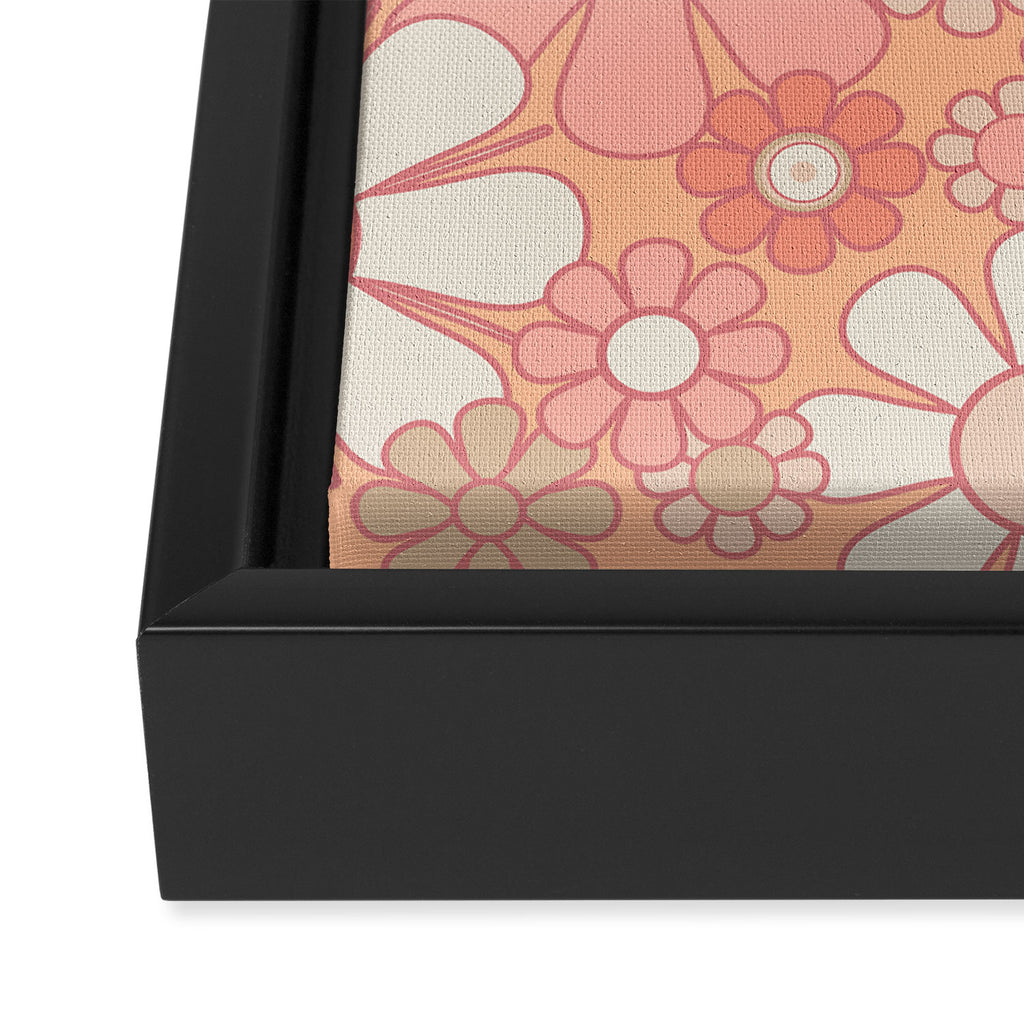 Retro Garden Flower Cuff 60s 70s Pastel Peach Pink Floral Pattern Framed Canvas Print Gallery Image 3