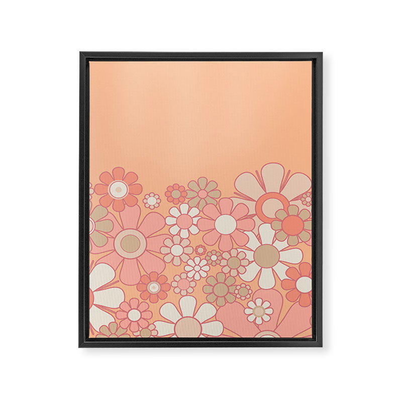 Retro Garden Flower Cuff 60s 70s Pastel Peach Pink Floral Pattern Framed Canvas Print Gallery Image 8