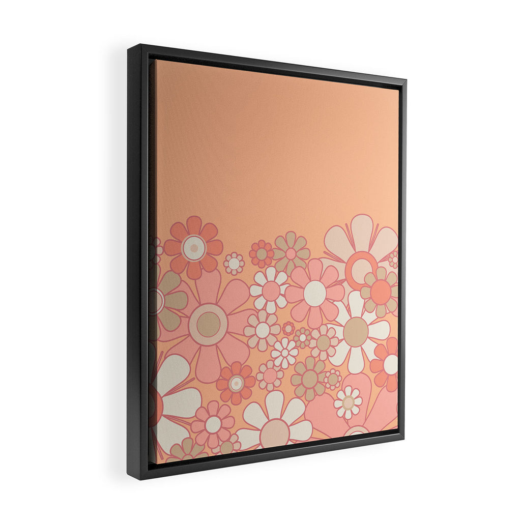 Retro Garden Flower Cuff 60s 70s Pastel Peach Pink Floral Pattern Framed Canvas Print Gallery Image 2