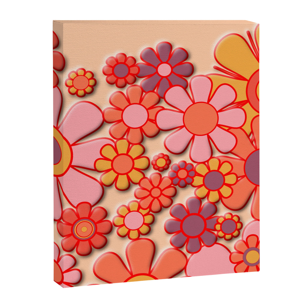 Retro Garden Flower Cuff 60s 70s Puffy Look Pink Peach Orange Pattern Canvas Print Gallery Image 8