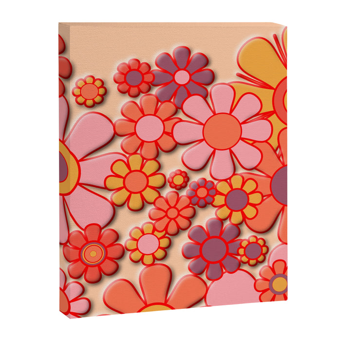 Retro Garden Flower Cuff 60s 70s Puffy Look Pink Peach Orange Pattern Canvas Print Gallery Image 1