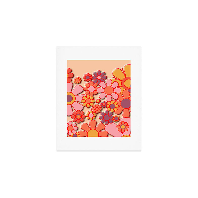 Retro Garden Flower Cuff 60s 70s Puffy Look Pink Peach Orange Pattern Art Print Gallery Image 1