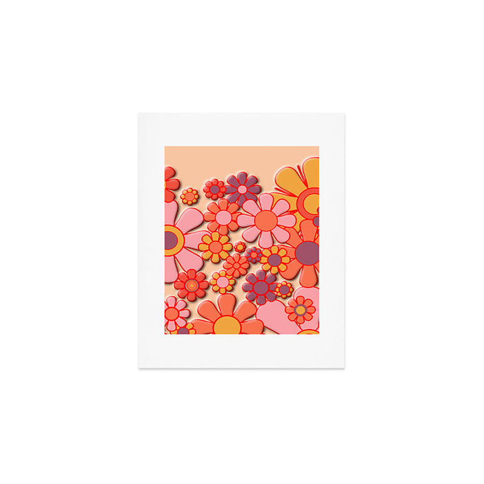 Retro Garden Flower Cuff 60s 70s Puffy Look Pink Peach Orange Pattern Art Print Gallery Image 1