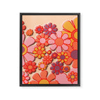 Retro Garden Flower Cuff 60s 70s Puffy Look Pink Peach Orange Pattern Framed Canvas Print Gallery Image 8