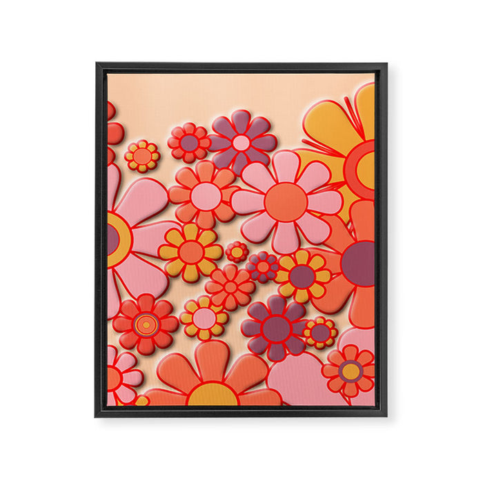 Retro Garden Flower Cuff 60s 70s Puffy Look Pink Peach Orange Pattern Framed Canvas Print Gallery Image 1