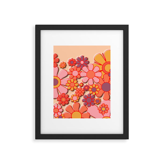 Retro Garden Flower Cuff 60s 70s Puffy Look Pink Peach Orange Pattern Framed Art Print Gallery Image 1