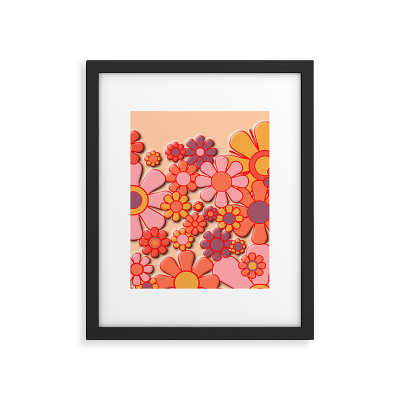 Retro Garden Flower Cuff 60s 70s Puffy Look Pink Peach Orange Pattern Framed Art Print Gallery Image 6