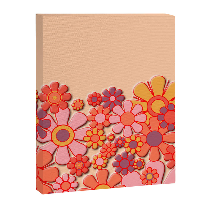 Retro Garden Flower Cuff Puffy Look Pink Peach Orange 60s 70s Pattern Canvas Print Gallery Image 1