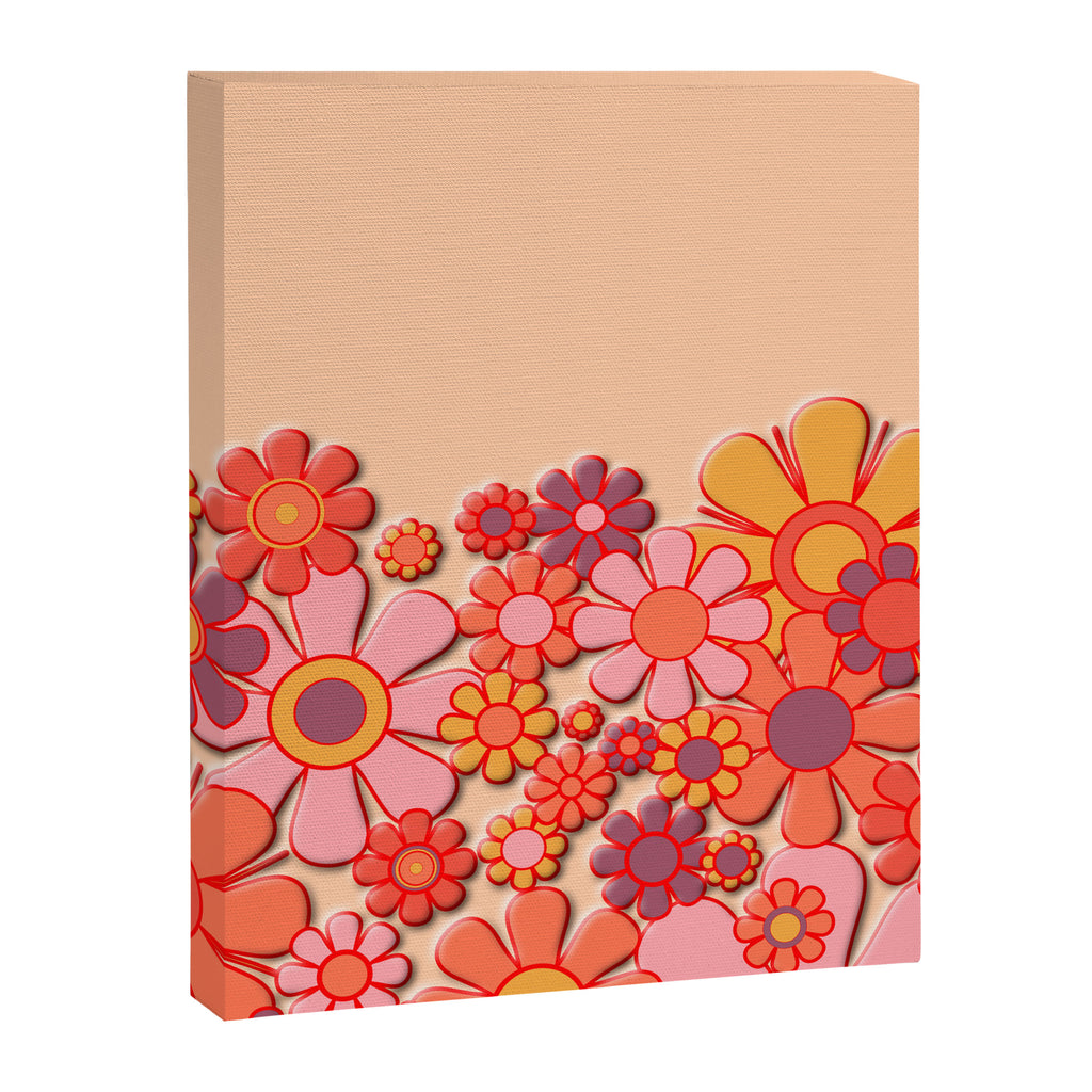 Retro Garden Flower Cuff Puffy Look Pink Peach Orange 60s 70s Pattern Canvas Print Gallery Image 8