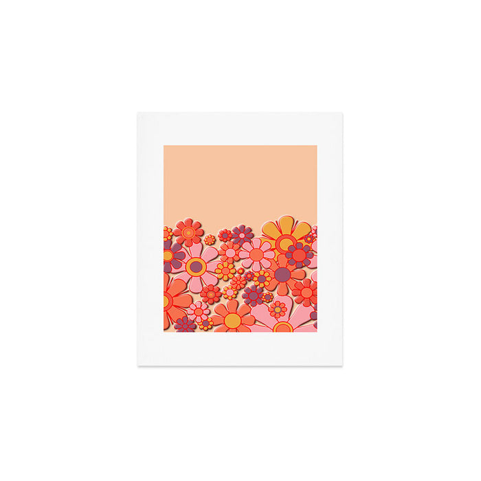 Retro Garden Flower Cuff Puffy Look Pink Peach Orange 60s 70s Pattern Art Print Gallery Image 1