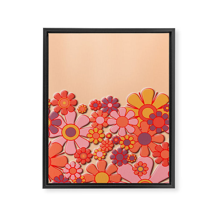 Retro Garden Flower Cuff Puffy Look Pink Peach Orange 60s 70s Pattern Framed Canvas Print Gallery Image 1