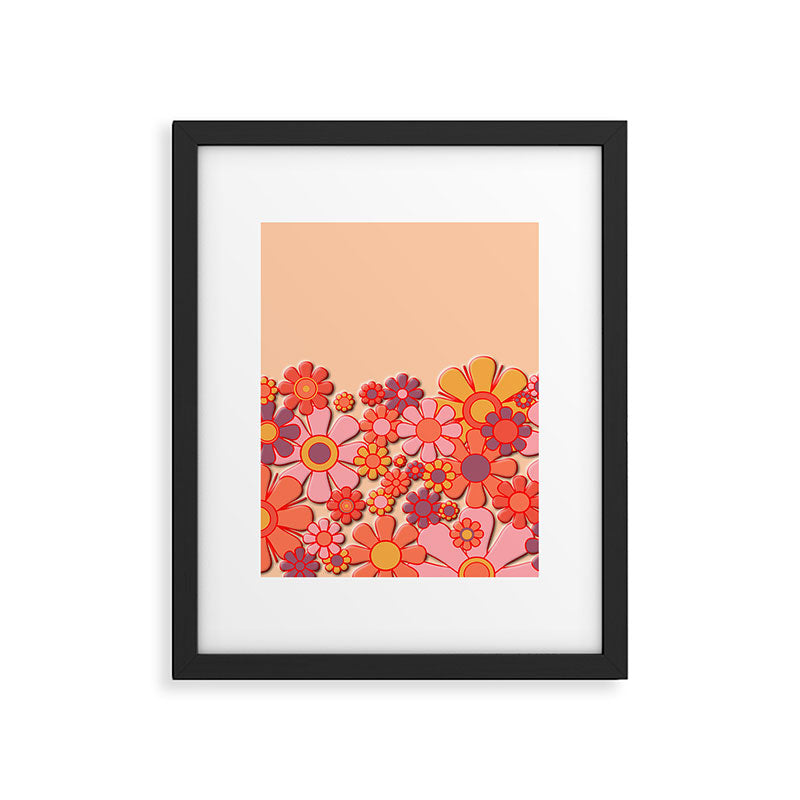 Retro Garden Flower Cuff Puffy Look Pink Peach Orange 60s 70s Pattern Framed Art Print Gallery Image 6