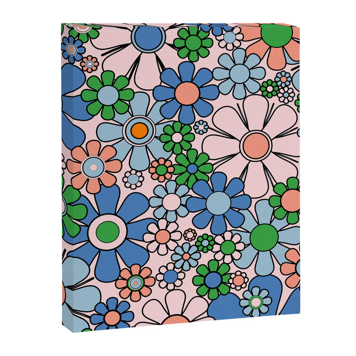Retro Garden Flowers 60s 70s Blue Pink Green Floral Pattern Canvas Print Gallery Image 1