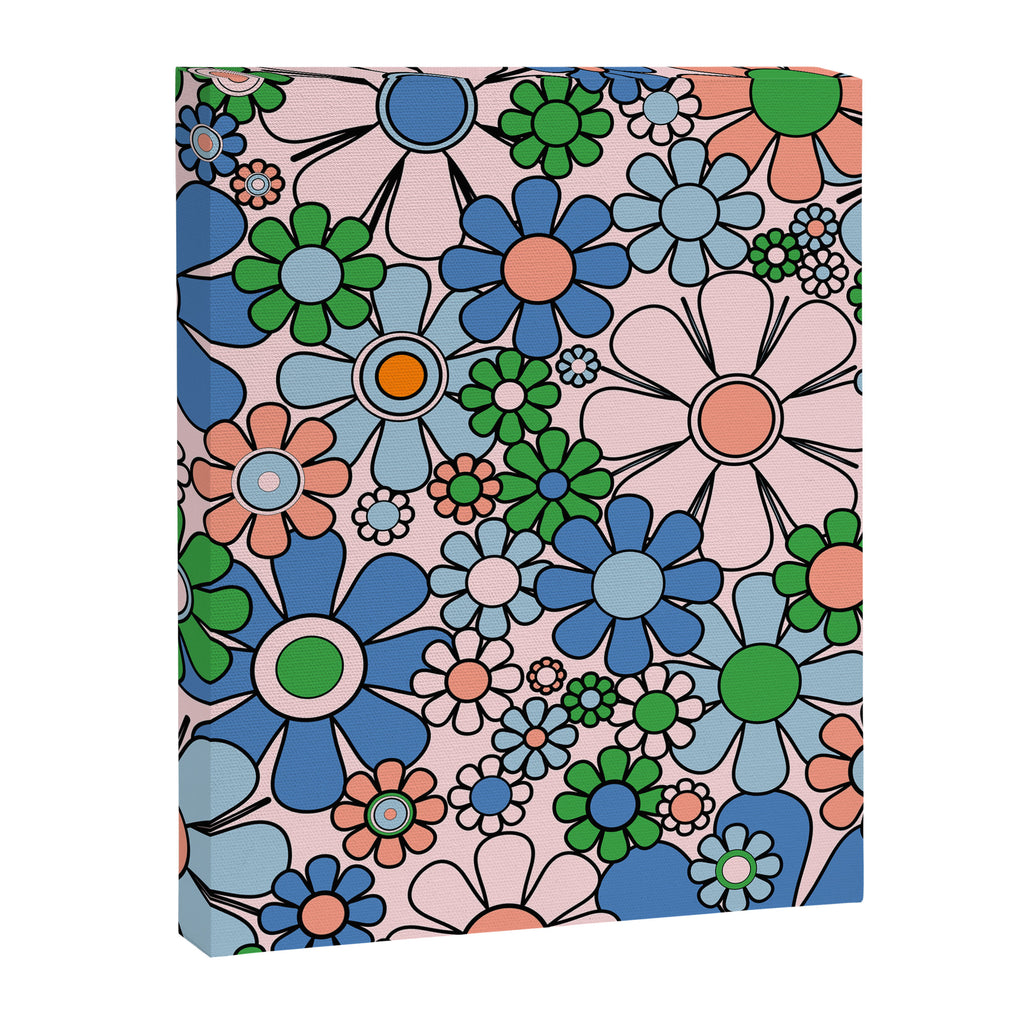 Retro Garden Flowers 60s 70s Blue Pink Green Floral Pattern Canvas Print Gallery Image 8