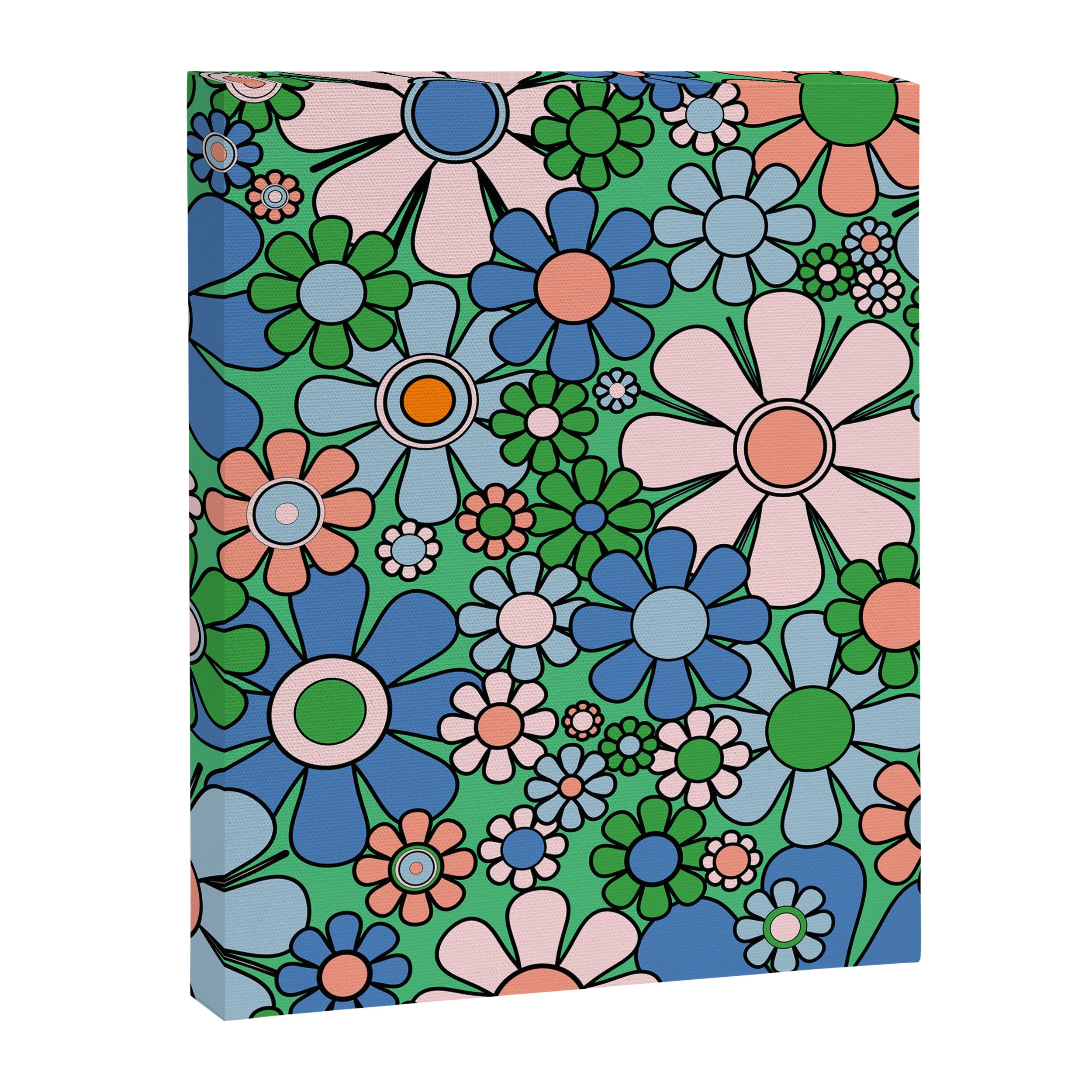 Retro Garden Flowers 60s 70s Floral Pattern in Bright Green Blue Pink Canvas Print Gallery Image 8