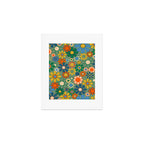 Retro Garden Flowers 60s 70s Floral Pattern in Green Blue Orange Mustard Art Print Gallery Image 1