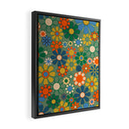 Retro Garden Flowers 60s 70s Floral Pattern in Green Blue Orange Mustard Framed Canvas Print Gallery Image 2