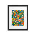 Retro Garden Flowers 60s 70s Floral Pattern in Green Blue Orange Mustard Framed Art Print Gallery Image 6