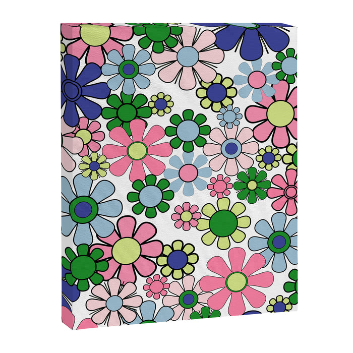 Retro Garden Flowers 60s 70s Floral Pattern Pink Blue Green White Canvas Print Gallery Image 1