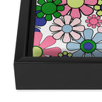 Retro Garden Flowers 60s 70s Floral Pattern Pink Blue Green White Framed Canvas Print Gallery Image 3
