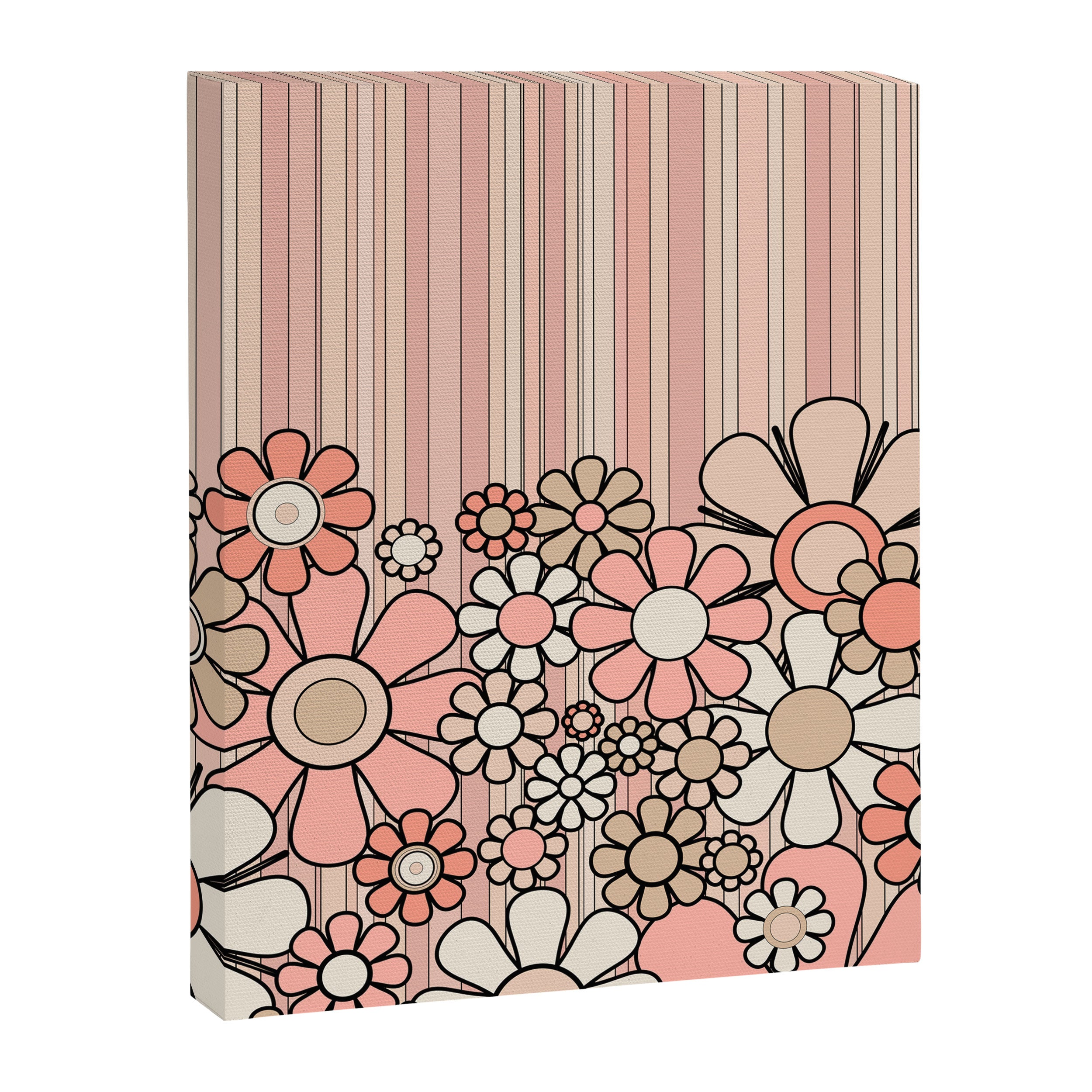 Retro Garden Flowers and Stripes Vintage Aesthetic Blush Pink and Black Floral Pattern Canvas Print Gallery Image 8