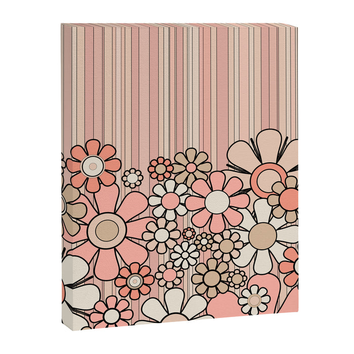 Retro Garden Flowers and Stripes Vintage Aesthetic Blush Pink and Black Floral Pattern Canvas Print Gallery Image 1