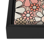 Retro Garden Flowers and Stripes Vintage Aesthetic Blush Pink and Black Floral Pattern Framed Canvas Print Gallery Image 3