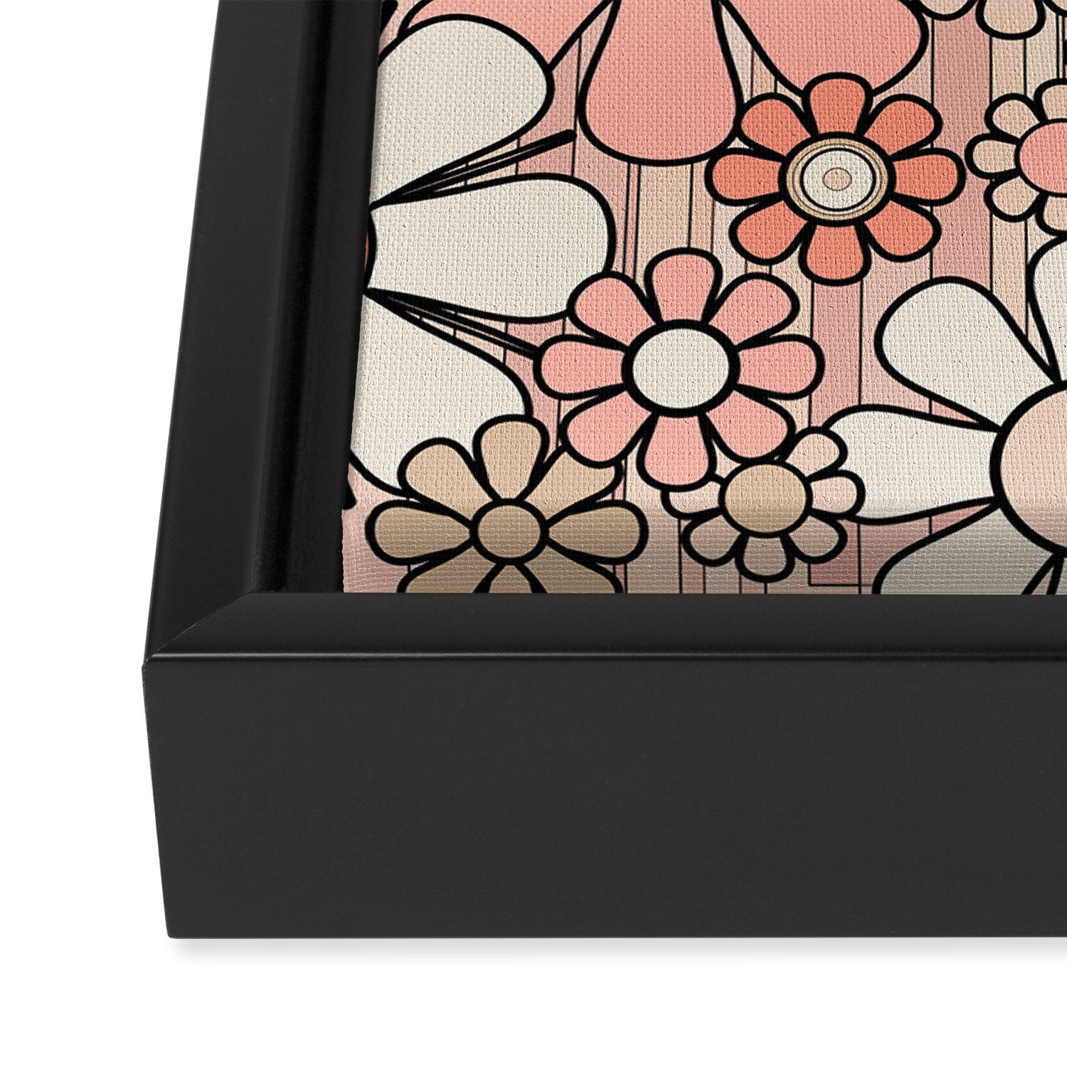 Retro Garden Flowers and Stripes Vintage Aesthetic Blush Pink and Black Floral Pattern Framed Canvas Print Gallery Image 3