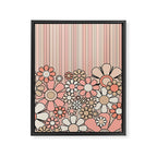 Retro Garden Flowers and Stripes Vintage Aesthetic Blush Pink and Black Floral Pattern Framed Canvas Print Gallery Image 8