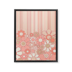 Retro Garden Flowers and Stripes Vintage Aesthetic Floral Pattern in Pastel Pink Peach Framed Canvas Print Gallery Image 8