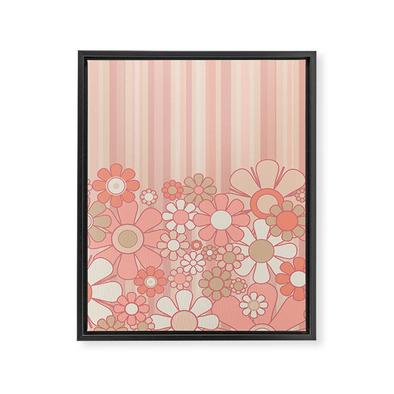 Retro Garden Flowers and Stripes Vintage Aesthetic Floral Pattern in Pastel Pink Peach Framed Canvas Print Gallery Image 8