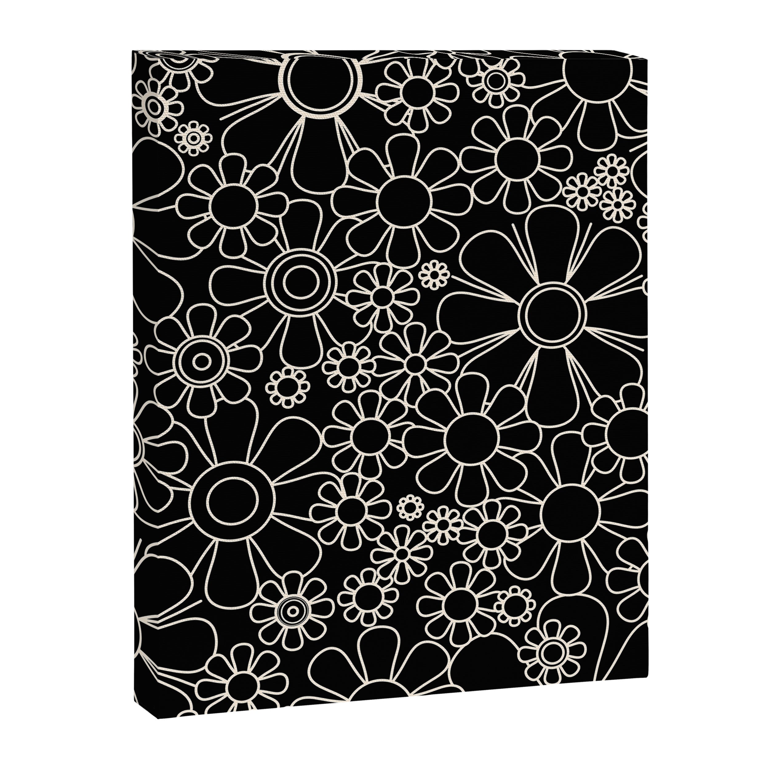 Retro Garden Flowers Contemporary Modern Black and Cream Minimalist Pattern Canvas Print Gallery Image 8