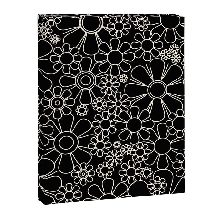Retro Garden Flowers Contemporary Modern Black and Cream Minimalist Pattern Canvas Print Gallery Image 1