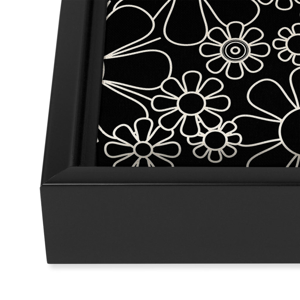 Retro Garden Flowers Contemporary Modern Black and Cream Minimalist Pattern Framed Canvas Print Gallery Image 3