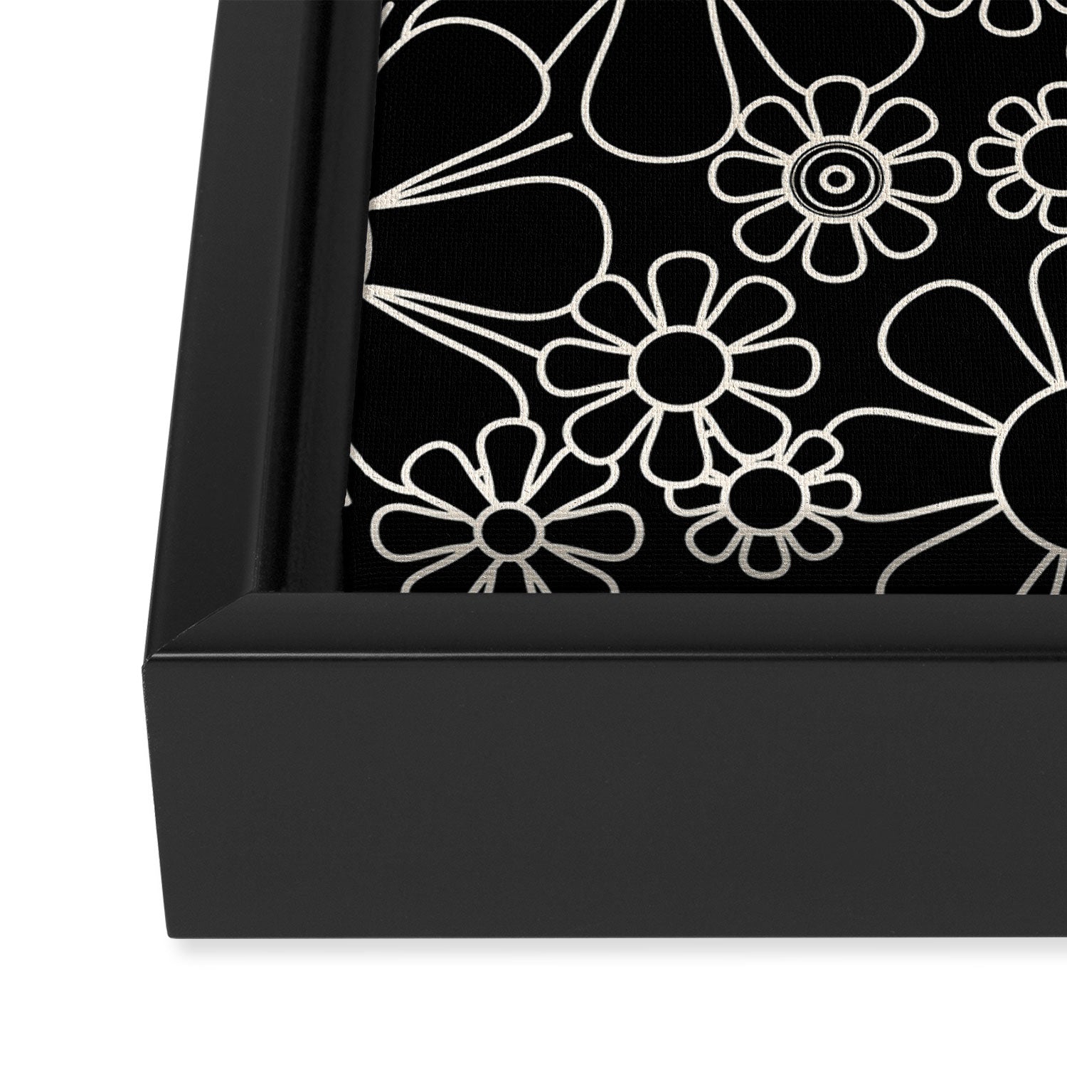 Retro Garden Flowers Contemporary Modern Black and Cream Minimalist Pattern Framed Canvas Print Gallery Image 3