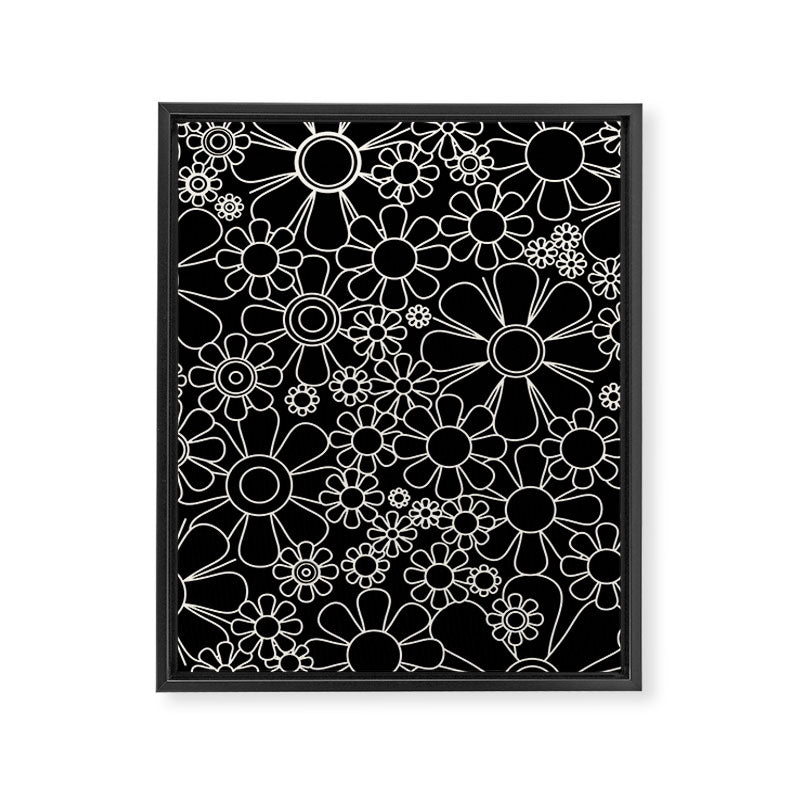 Retro Garden Flowers Contemporary Modern Black and Cream Minimalist Pattern Framed Canvas Print Gallery Image 8