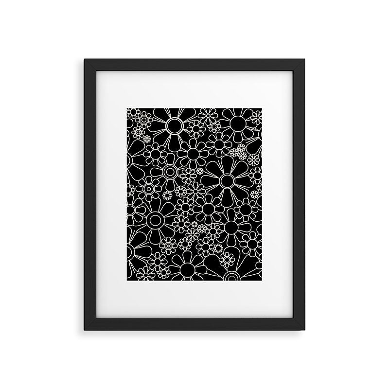 Retro Garden Flowers Contemporary Modern Black and Cream Minimalist Pattern Framed Art Print Gallery Image 6