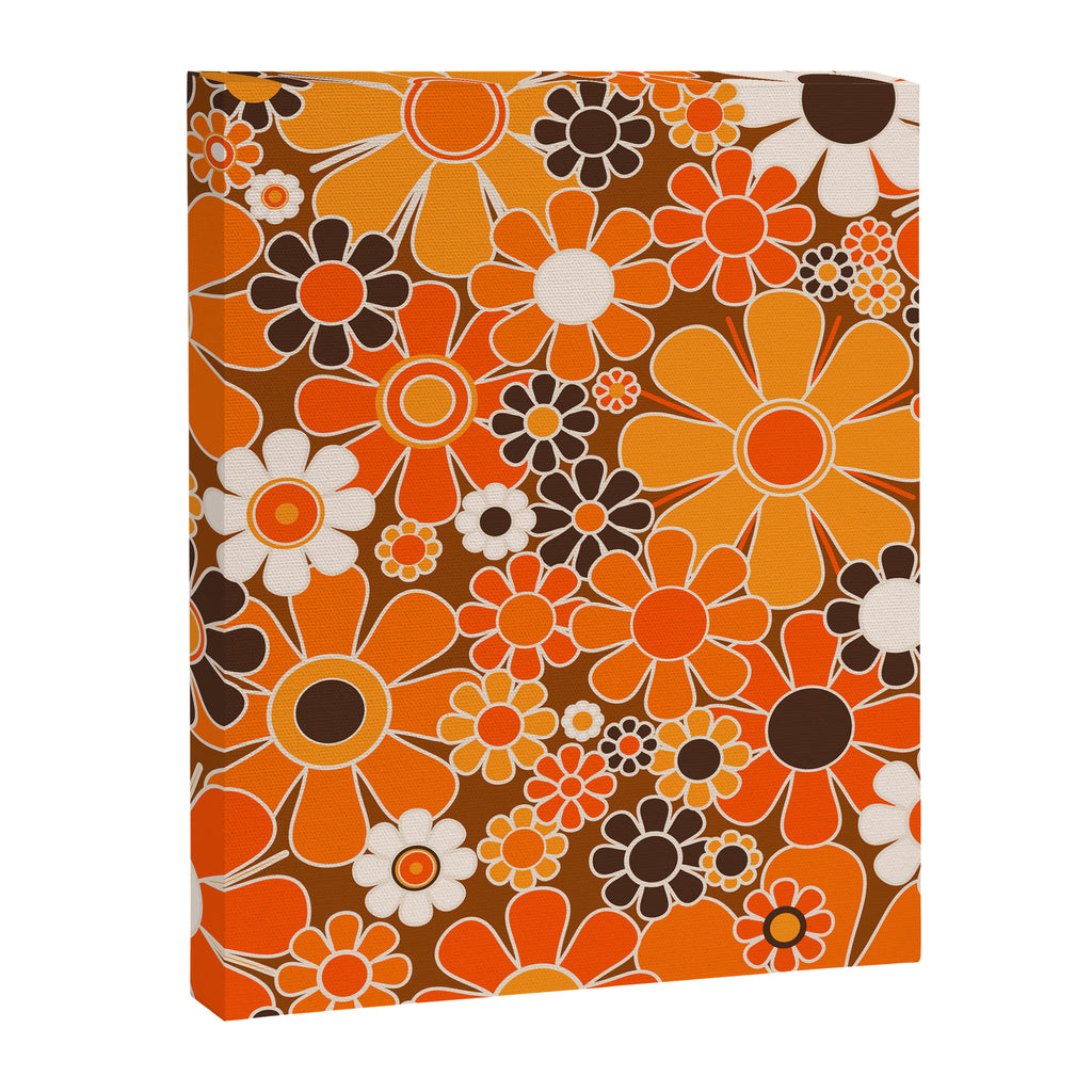 Retro Garden Flowers Groovy Floral Cheerful 60s 70s Pattern in 1970s Orange Brown Cream Beige Canvas Print Gallery Image 8
