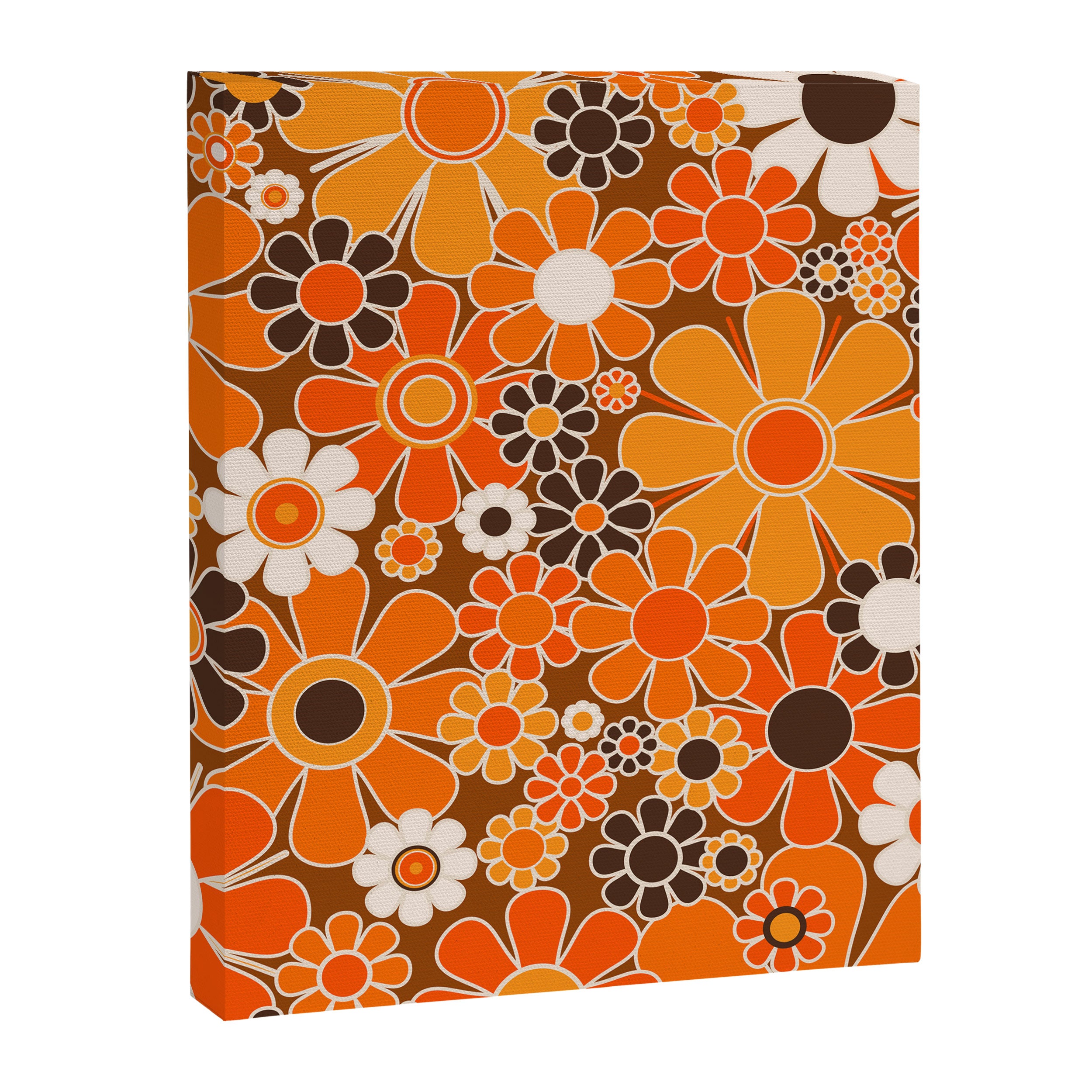Retro Garden Flowers Groovy Floral Cheerful 60s 70s Pattern in 1970s Orange Brown Cream Beige Canvas Print Gallery Image 8