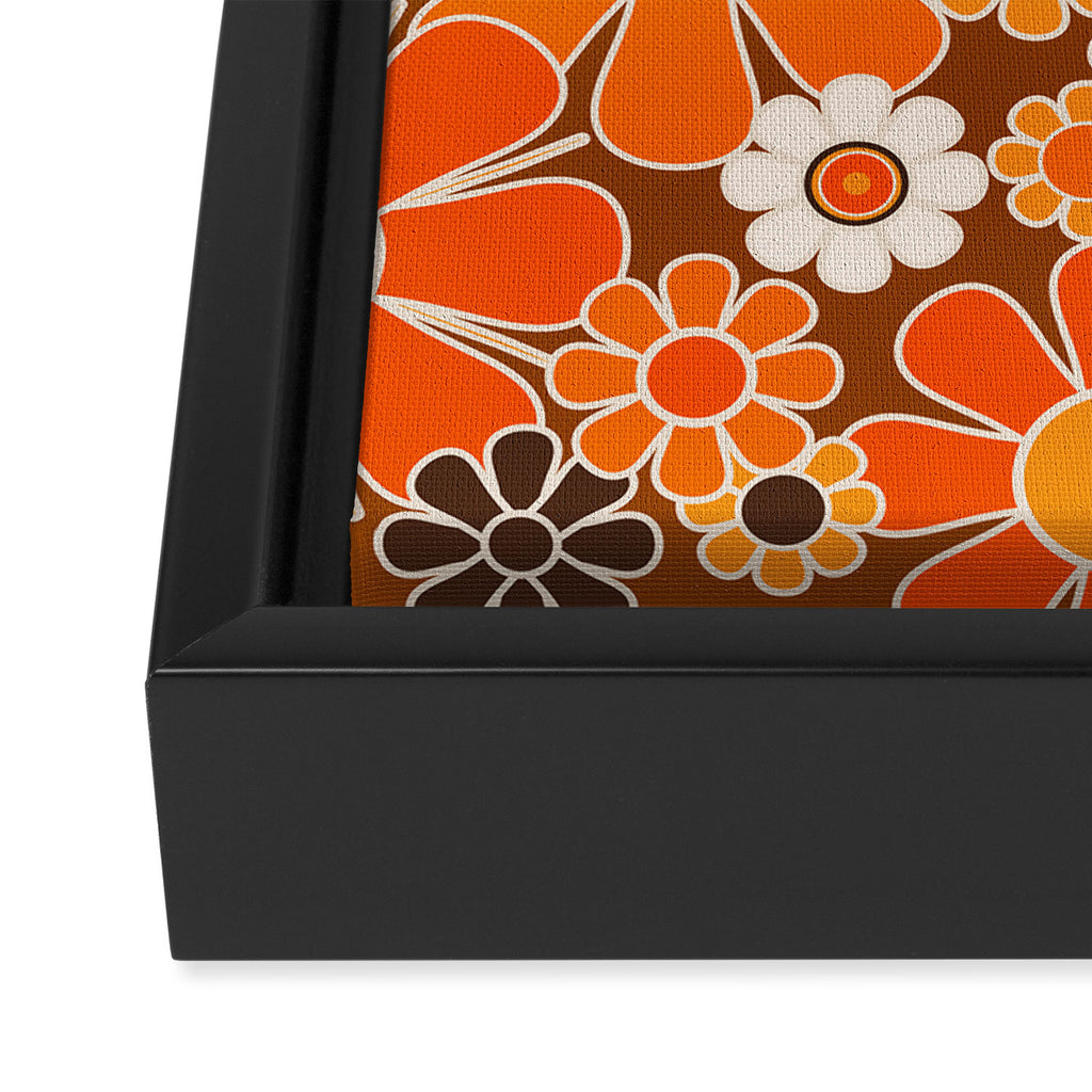 Retro Garden Flowers Groovy Floral Cheerful 60s 70s Pattern in 1970s Orange Brown Cream Beige Framed Canvas Print Gallery Image 3
