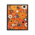 Retro Garden Flowers Groovy Floral Cheerful 60s 70s Pattern in 1970s Orange Brown Cream Beige Framed Canvas Print Gallery Image 8