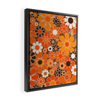 Retro Garden Flowers Groovy Floral Cheerful 60s 70s Pattern in 1970s Orange Brown Cream Beige Framed Canvas Print Gallery Image 2