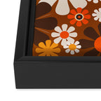 Retro Garden Flowers Groovy 1970s Floral Pattern in 70s Brown and Orange Framed Canvas Print Gallery Image 3