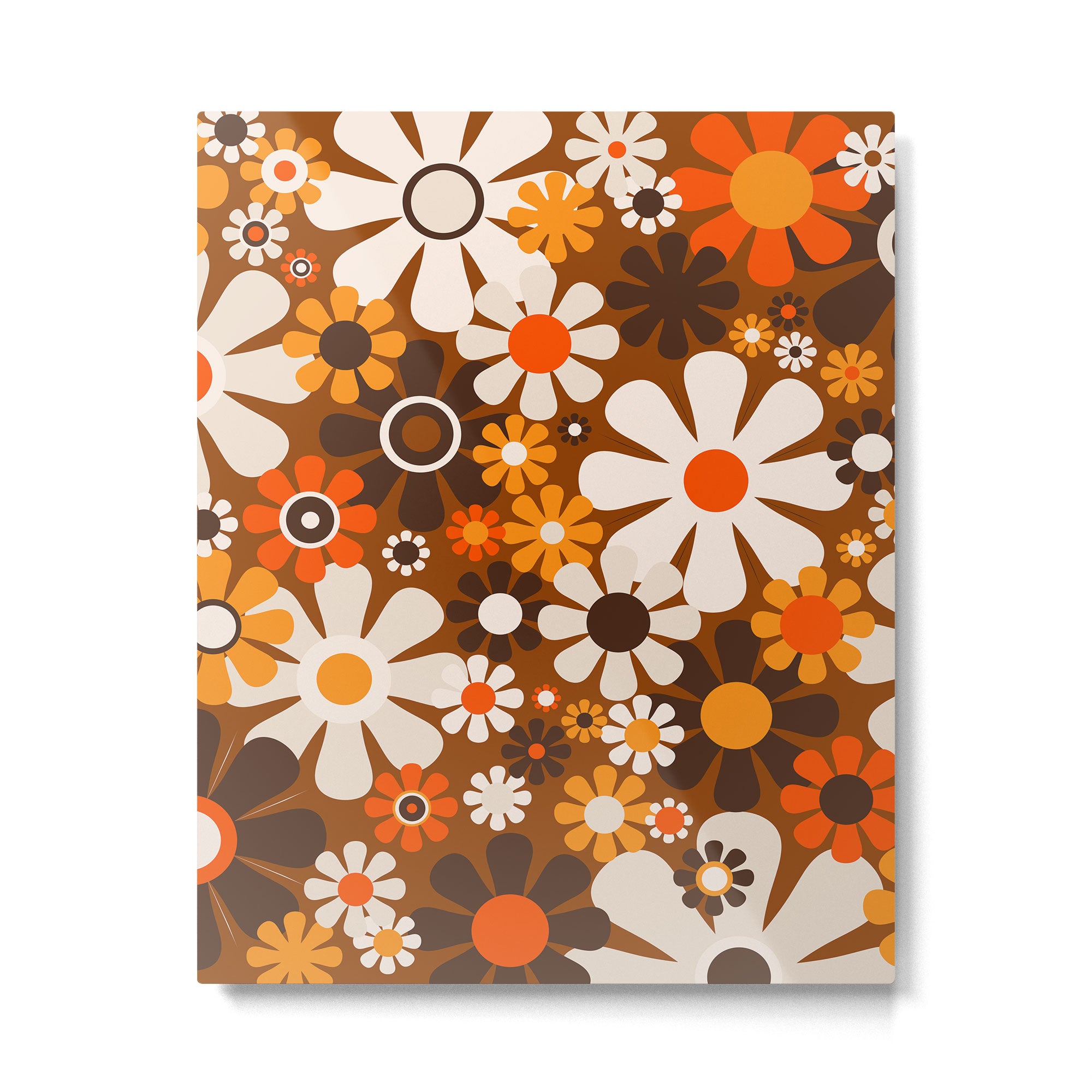 Retro Garden Flowers Groovy 1970s Floral Pattern in 70s Brown and Orange Metal Print Gallery Image 6