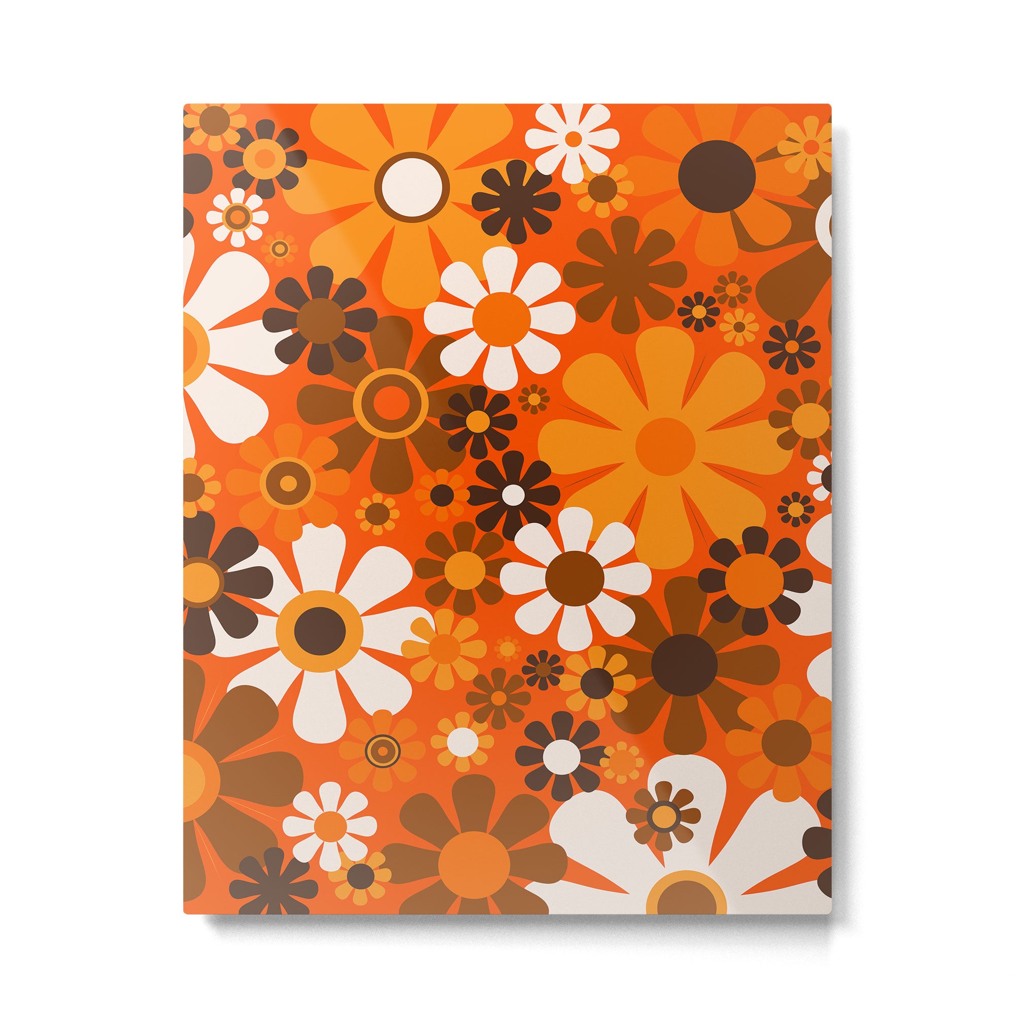 Retro Garden Flowers Groovy 1970s Floral Pattern in 70s Orange and Brown Metal Print Gallery Image 6