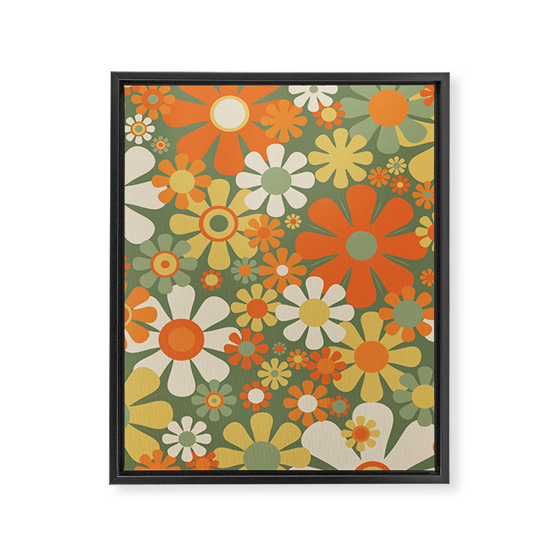 Retro Garden Flowers Groovy 60s 70s Floral Pattern in Mossy Sage Green Orange Yellow Framed Canvas Print Gallery Image 8